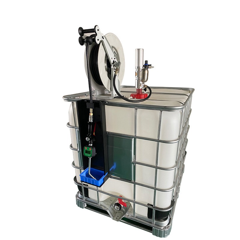 Reel Oil - ปั๊มน้ำมันหล่อลื่นมอเตอร์ลมแรงดันสูง 5:1 พร้อมถัง IBC ขนาด 1000