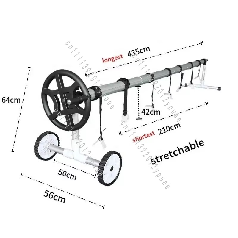 Reel Cover - ที่ม้วนผ้าคลุมสระว่ายน้ำอะลูมิเนียมสีดำแบบเคลื่อนย้ายได้พร้อมล้อ สำหรับใช้กับผ้าคลุมสระว่ายน้ำแบบพกพา ทั้งในร่มและกลางแจ้ง